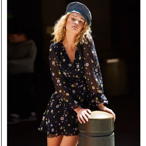 The Kooples Paris Bleu J’Espere Blue Floral Long Sleeve Ruffle Mini Dress Size 2 - Picture 2 of 15